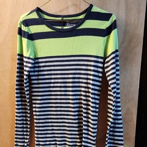 GAP Navy and Lime Striped Long Sleeve Tee